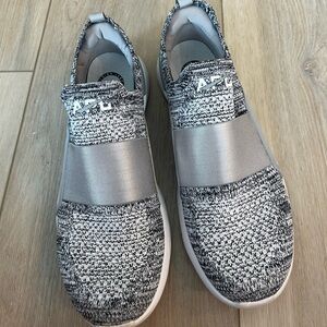 APL Bliss Grey Black and White Knit Slip-On Sneakers